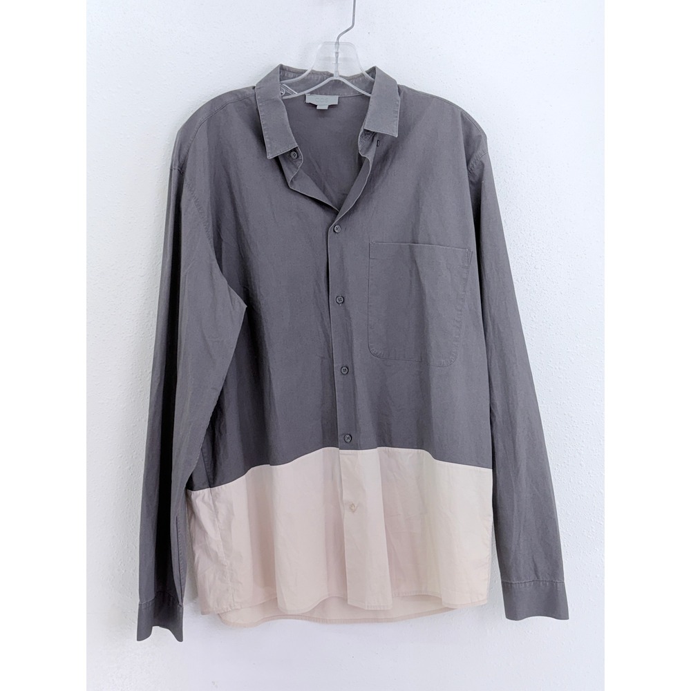 COS Button Down Shirt Grey Beige Colorblock Long Sleeve Size L